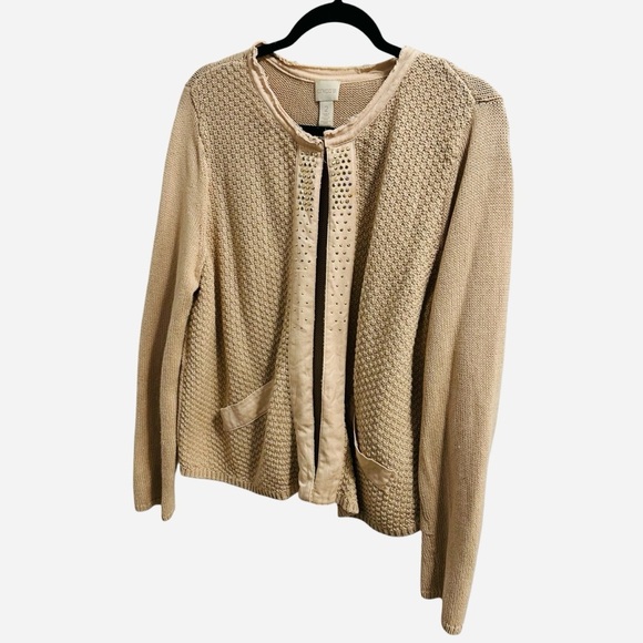 Chico’s Embellished Shine Evelyn open front cardigan in blush Large - Picture 5 of 14